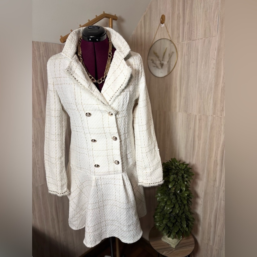 SHEIN White Double-Breasted Tweed Blazer Dress